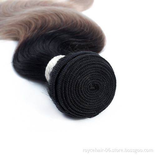 100% Brazilian Human Hair Bundles with Lace Closure  Ombre Color 100% Human Hair Extensions Body Wave  OT Silver Hair